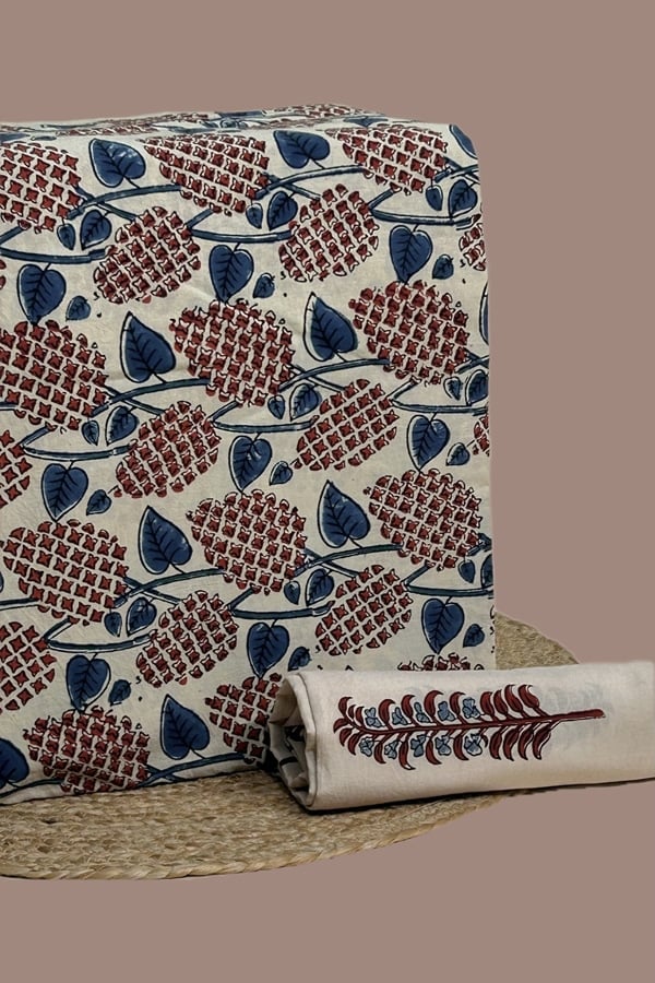 2pc Ajrakh HandCrafted Cotton Top and Bottom Cotton Fabric Set
