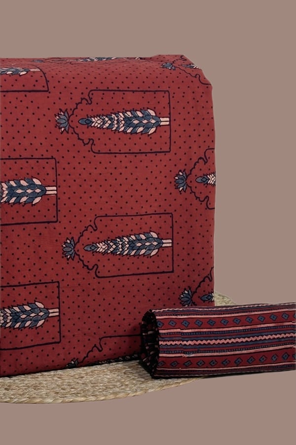 2pc Ajrakh HandCrafted Cotton Top and Bottom Cotton Fabric Set