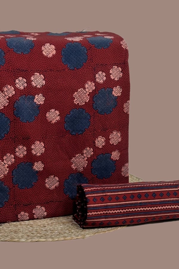 2pc Ajrakh HandCrafted Cotton Top and Bottom Cotton Fabric Set