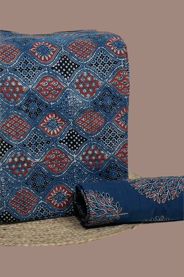 2pc Ajrakh HandCrafted Cotton Top and Bottom Cotton Fabric Set