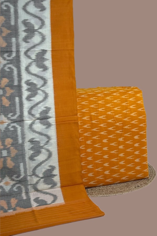 2pc Ikkat Cotton Dupatta and Handloom Soft Ikkat Cotton Top Fabric Set