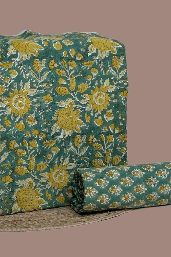 2pc Pure Soft Cotton Blockprinted Top and Bottom Fabric Set