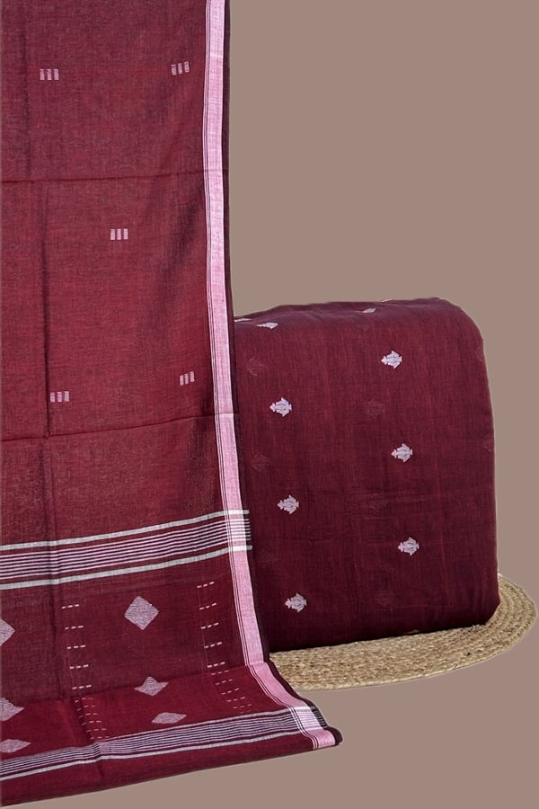 2pc Handloom Cotton Dupatta and Handloom Woven Design Top Fabric Set