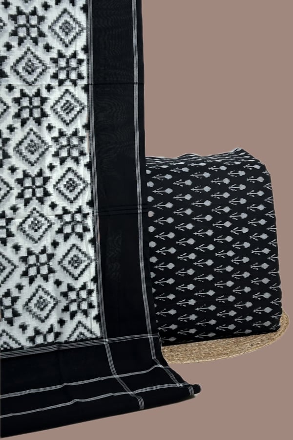 2pc Ikkat Cotton Dupatta and Handloom Soft Ikkat Cotton Top Fabric Set