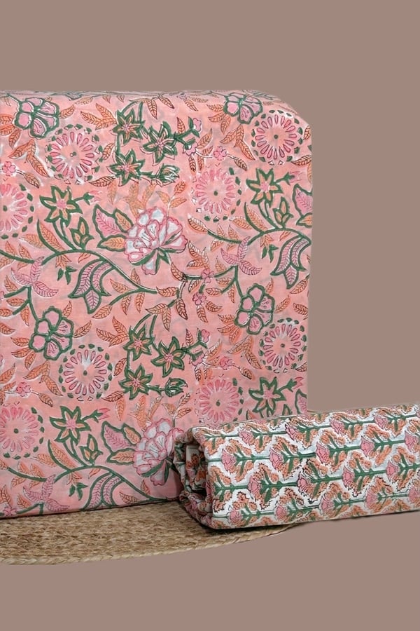 2pc Pure Soft Cotton Blockprinted Top and Bottom Fabric Set