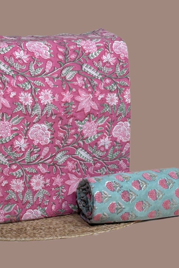 2pc Pure Soft Cotton Blockprinted Top and Bottom Fabric Set