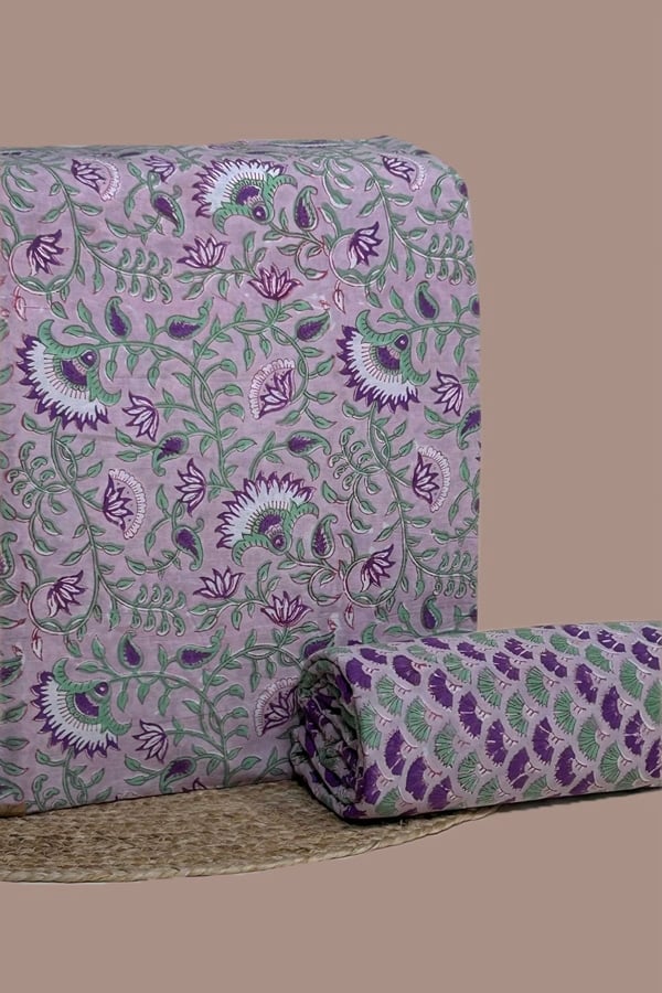 2pc Pure Soft Cotton Blockprinted Top and Bottom Fabric Set