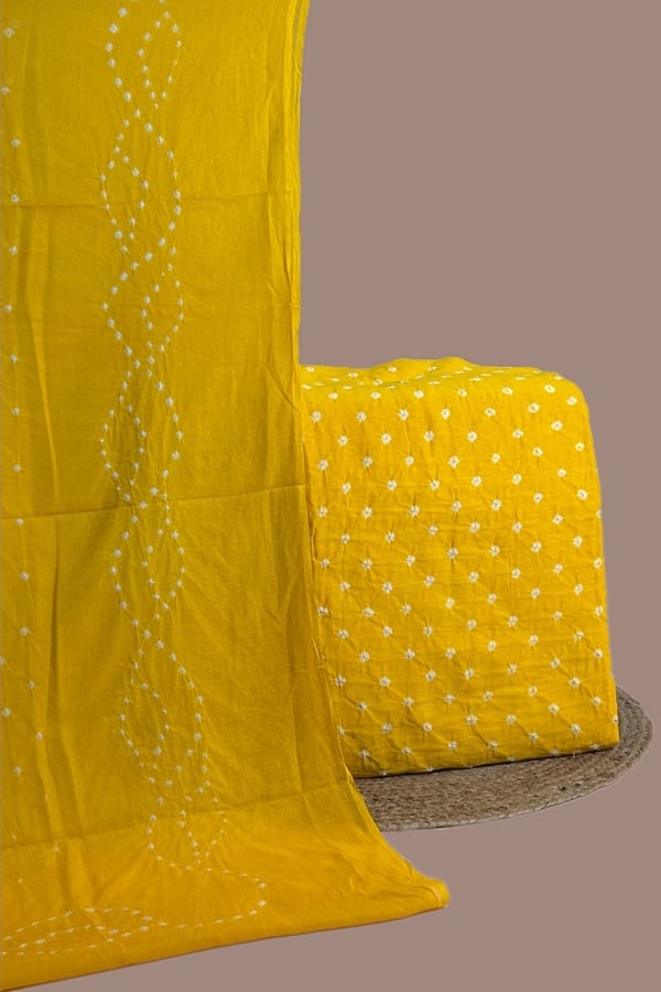 2pc Bandhani Cotton Dupatta with Cotton Bandhani Top Fabric Set