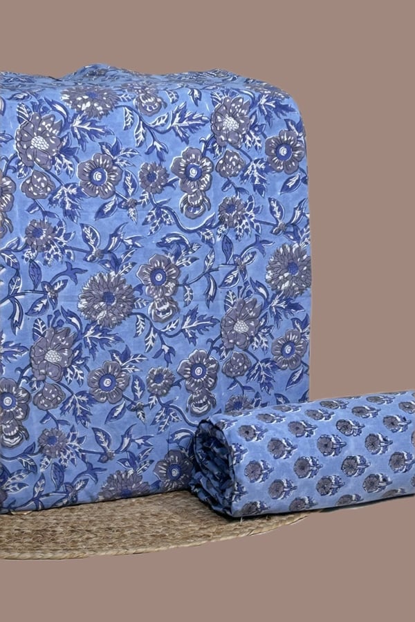2pc Pure Soft Cotton Blockprinted Top and Bottom Fabric Set