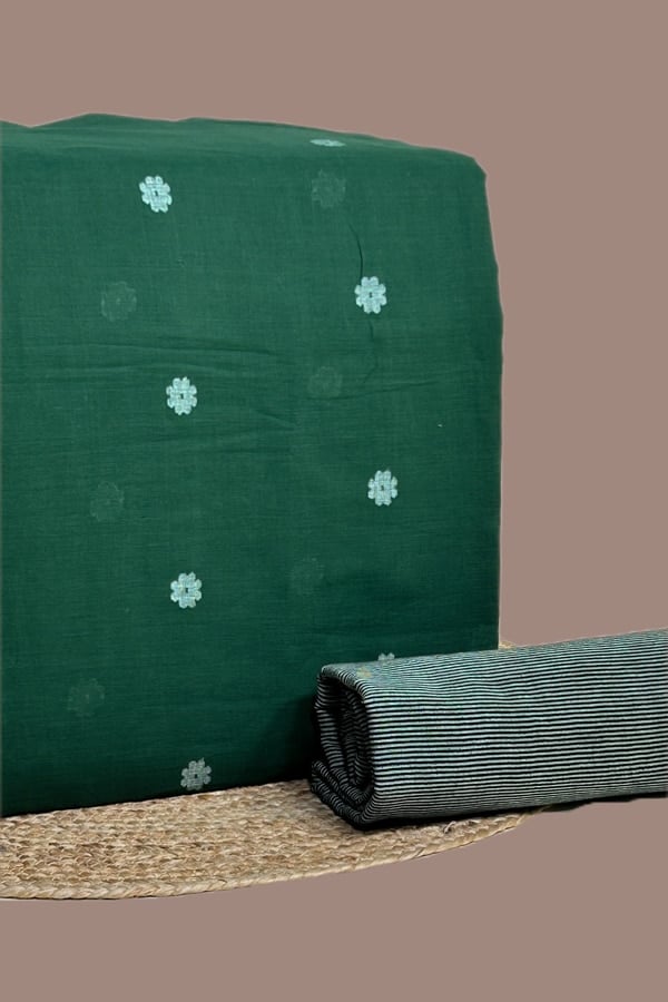 2pc Handloom Woven Design Cotton Top and Handloom Soft Cotton Bottom Fabric Set