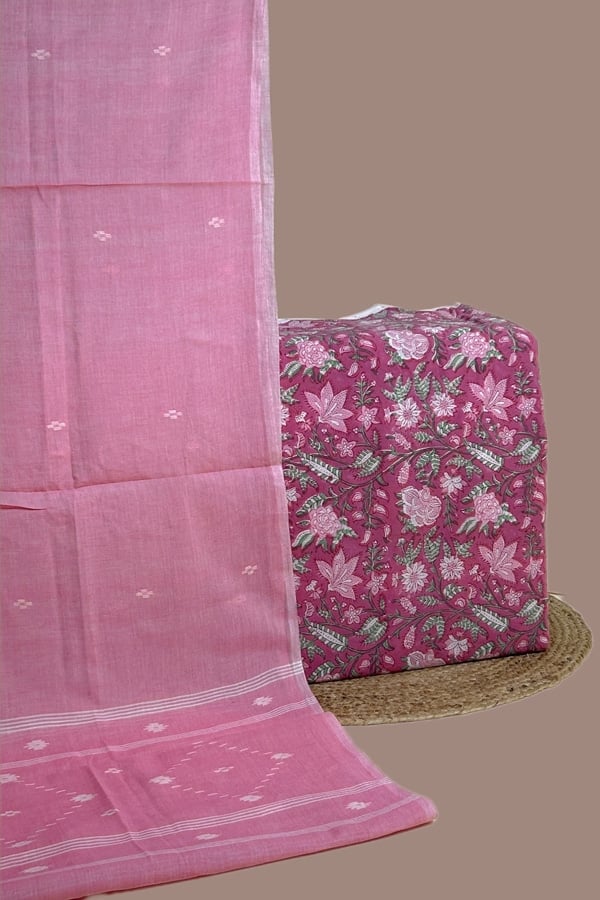 2pc Handloom Cotton Dupatta and Pure Soft Cotton Top Set