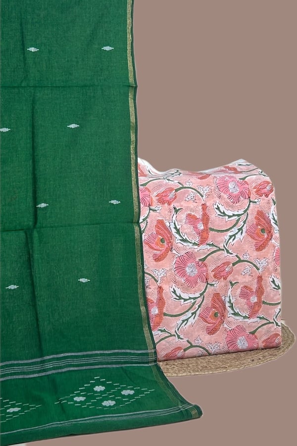 2pc Handloom Cotton Dupatta and Pure Soft Cotton Top Set