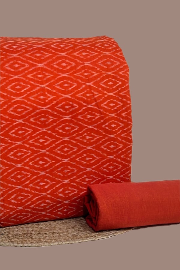 2pc HandCrafted Ikkat Top and Handloom Soft Cotton Bottom Fabric Set