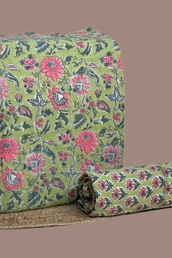 2pc Pure Soft Cotton Blockprinted Top and Bottom Fabric Set