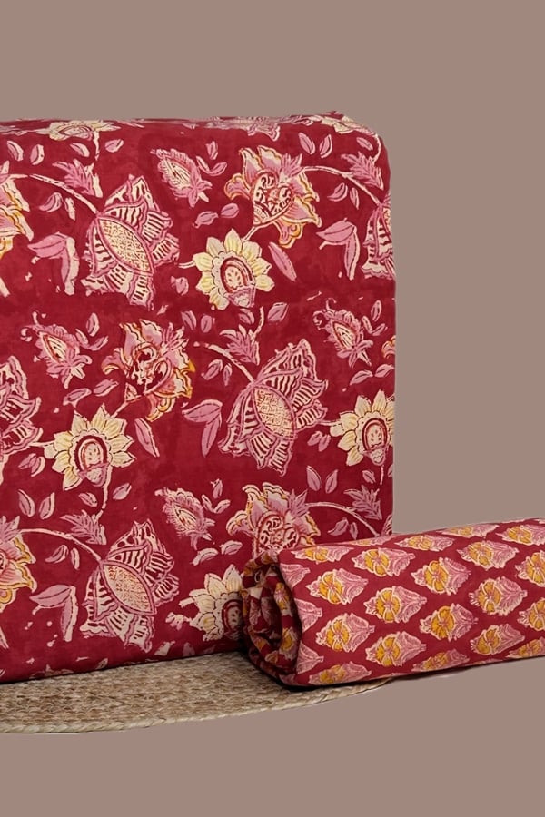 2pc Pure Soft Cotton Blockprinted Top and Bottom Fabric Set