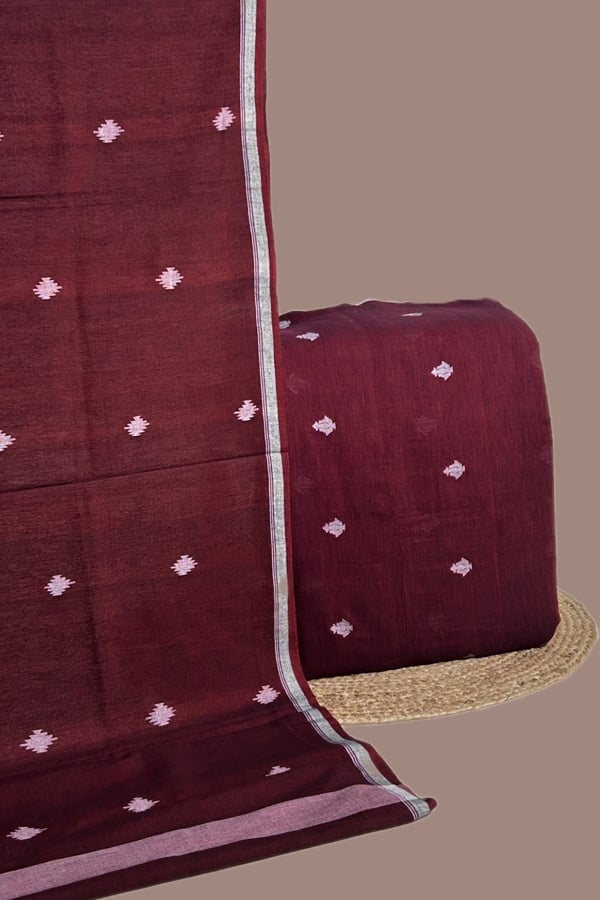 2pc Handloom Cotton Dupatta and Handloom Woven Design Top Fabric Set