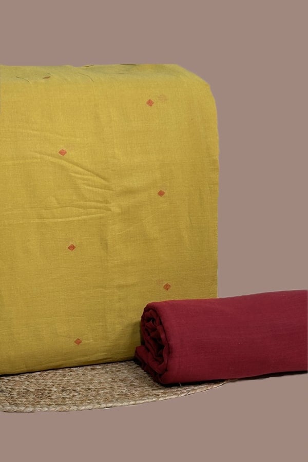 2pc Handloom Woven Design Cotton Top and Handloom Soft Cotton Bottom Fabric Set