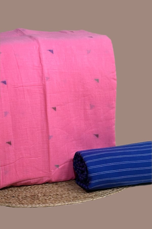 2pc Handloom Woven Design Cotton Top and Handloom Soft Cotton Bottom Fabric Set