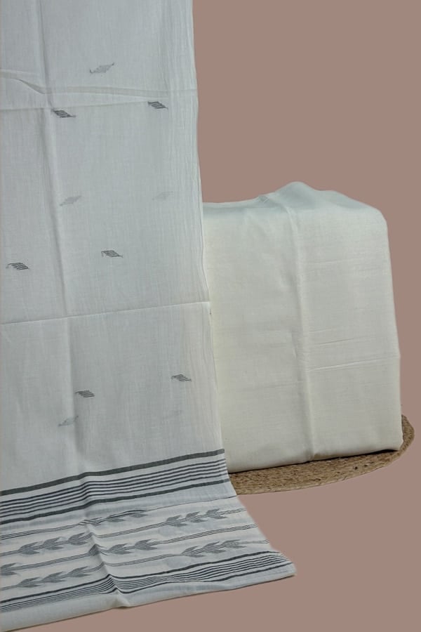 2pc Handloom Cotton Dupatta and Handloom Soft Cotton Top Fabric Set