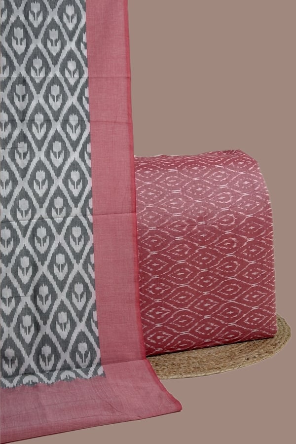2pc Ikkat Cotton Dupatta and Handloom Soft Ikkat Cotton Top Fabric Set