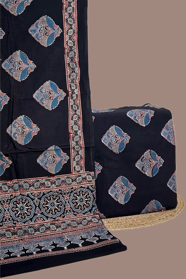 2pc Ajrakh HandCrafted Cotton Dupatta and Top Cotton Fabric Set