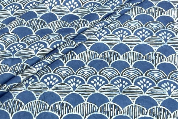 Pre-Cut 1.85m Capri Blue Hand Blockprinted, Premium Modal Soft Silk Fabric