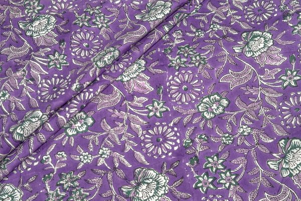 Grape Purple Floral Handblock Printed 100% Pure Soft Cotton Fabric
