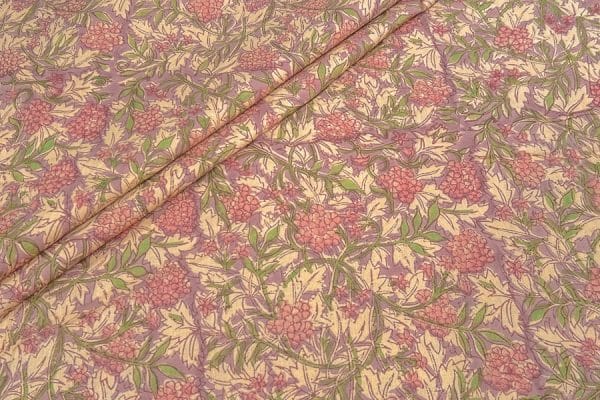 Coral Pink Floral Handblock Printed 100% Pure Soft Cotton Fabric