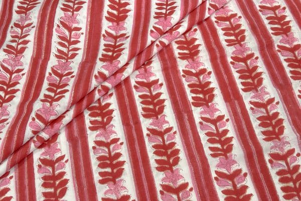Ruby Red Floral Handblock Printed 100% Pure Soft Cotton Fabric