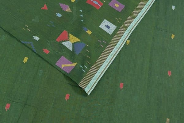 Pre-Cut 1.10m Hunter Green Handloom Intricate Border Flowy HandLoom Pure Soft Cotton Fabric