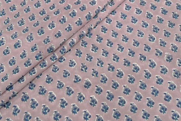 Pre-Cut 1.80m Thistle Purple Floral Handblock Printed 100% Pure Soft Cotton Fabric