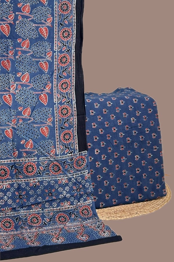2pc Ajrakh HandCrafted Cotton Dupatta and Top Cotton Fabric Set