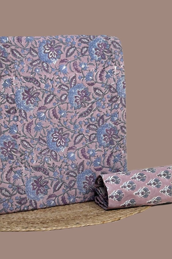 2pc Pure Soft Cotton Blockprinted Top and Bottom Fabric Set
