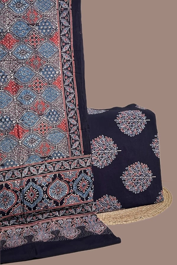 2pc Ajrakh HandCrafted Cotton Dupatta and Top Cotton Fabric Set