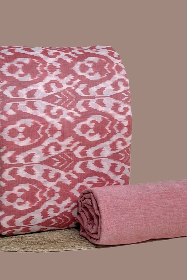 2pc HandCrafted Ikkat Top and Handloom Soft Cotton Bottom Fabric Set