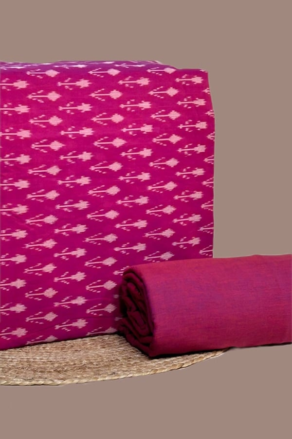 2pc HandCrafted Ikkat Top and Handloom Soft Cotton Bottom Fabric Set