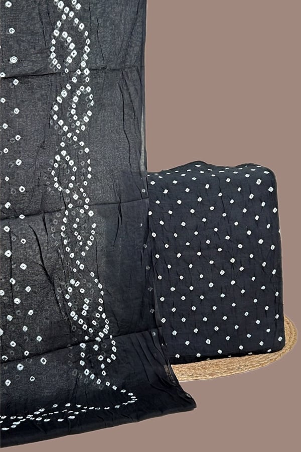 2pc Bandhani Cotton Dupatta with Cotton Bandhani Top Fabric Set