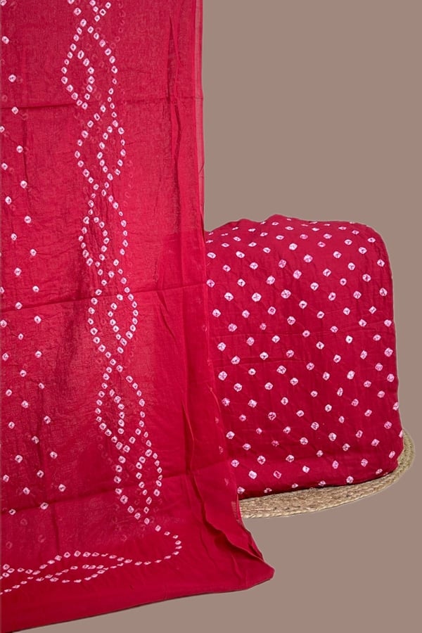 2pc Bandhani Cotton Dupatta with Cotton Bandhani Top Fabric Set
