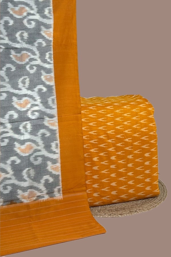 2pc Ikkat Cotton Dupatta and Handloom Soft Ikkat Cotton Top Fabric Set