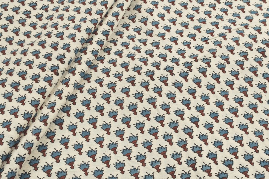 25310 (1) Natural White Ajrakh Pure Soft Cotton HandCrafted Fabric - Image 1