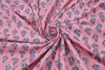 Cherry Blossom Pink Floral Handblock Printed 100% Pure Soft Cotton Fabric - Image 3