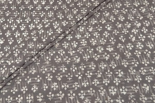Natural Gray Bagru Handblock Printed Cotton Fabric