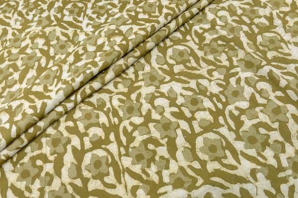 Olive Green Bagru Handblock Printed Cotton Fabric