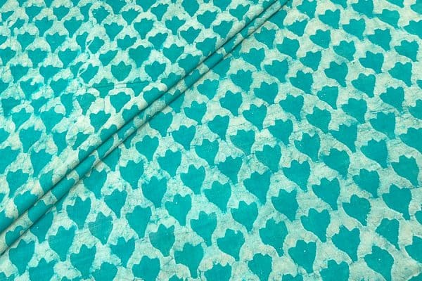 Turquoise Blue Bagru Handblock Printed Cotton Fabric