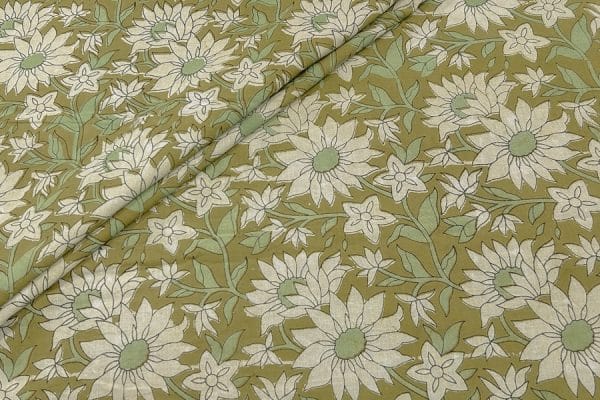 Natural Green Bagru Handblock Printed Cotton Fabric