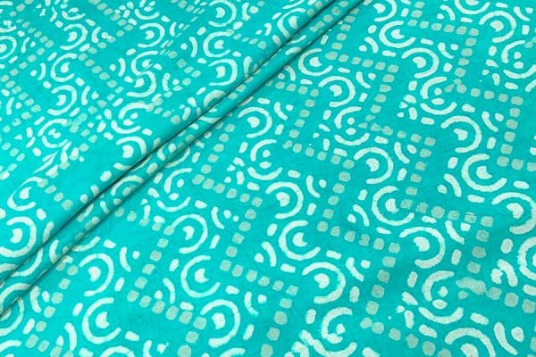 Turquoise Blue Bagru Handblock Printed Cotton Fabric