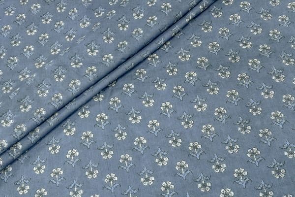 Natural Gray Bagru Handblock Printed Cotton Fabric