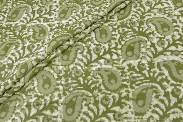 Olive Green Bagru Handblock Printed Cotton Fabric