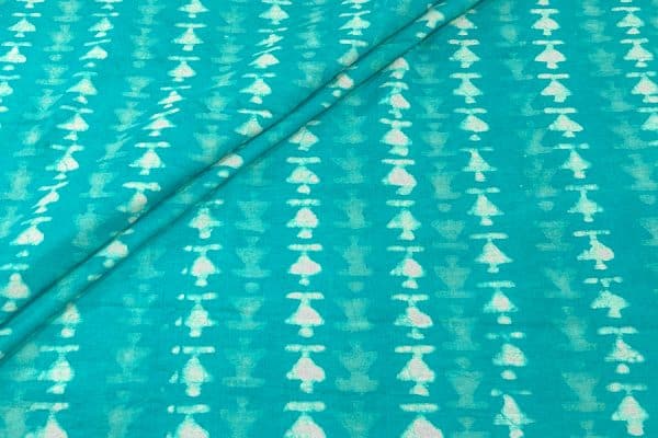Pre-Cut 1.60m Turquoise Blue Bagru Handblock Printed Cotton Fabric