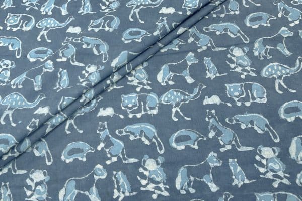 Natural Gray Bagru Handblock Printed Cotton Fabric